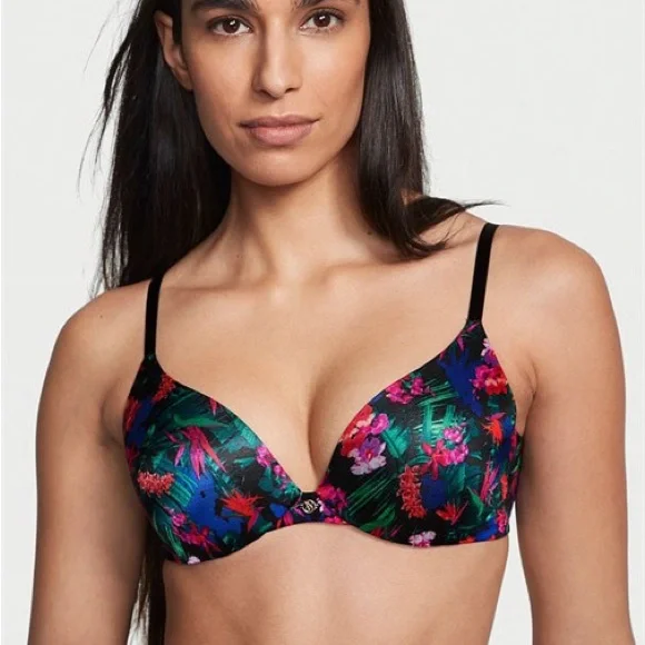 🌺 Victoria’s Secret Floral Push‑Up Bra – 34A | Barbiecore | Tropical Print l - Picture 3 of 11